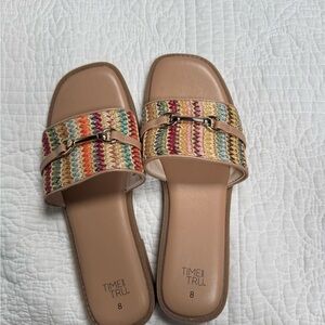 Time and Tru Multicolor Woven Slide Sandals - Tan Base